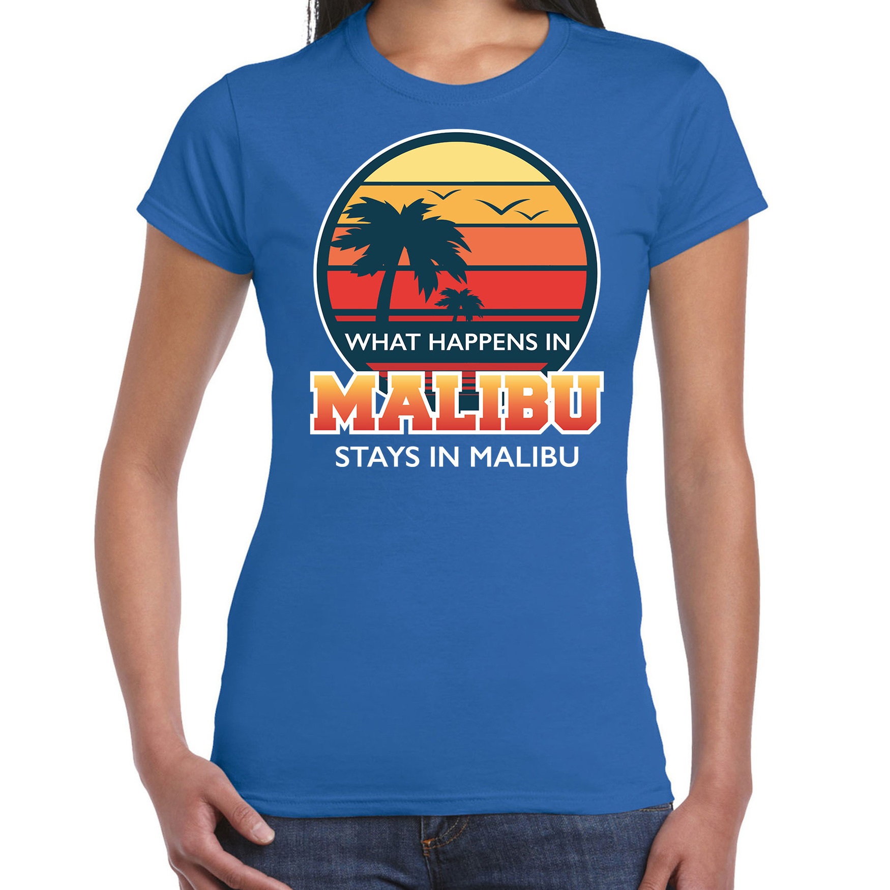 Malibu zomer t-shirt / shirt What happens in Malibu stays in Malibu blauw voor dames Top Merken Winkel
